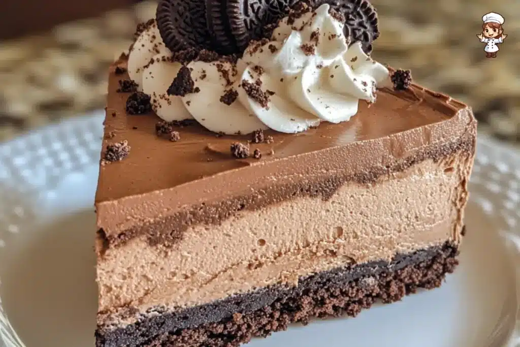 chocolate peanut butter mousse cake with oreo crust