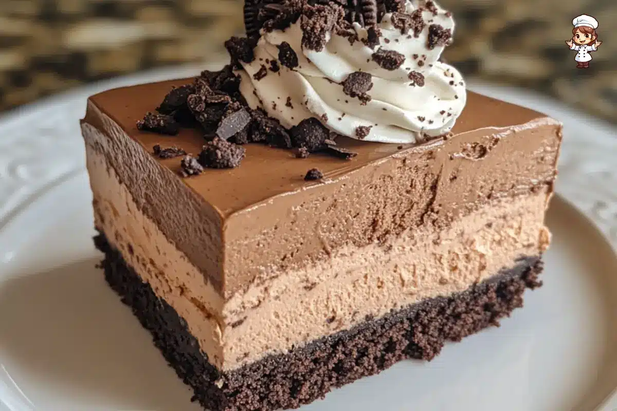 chocolate peanut butter mousse cake with oreo crust