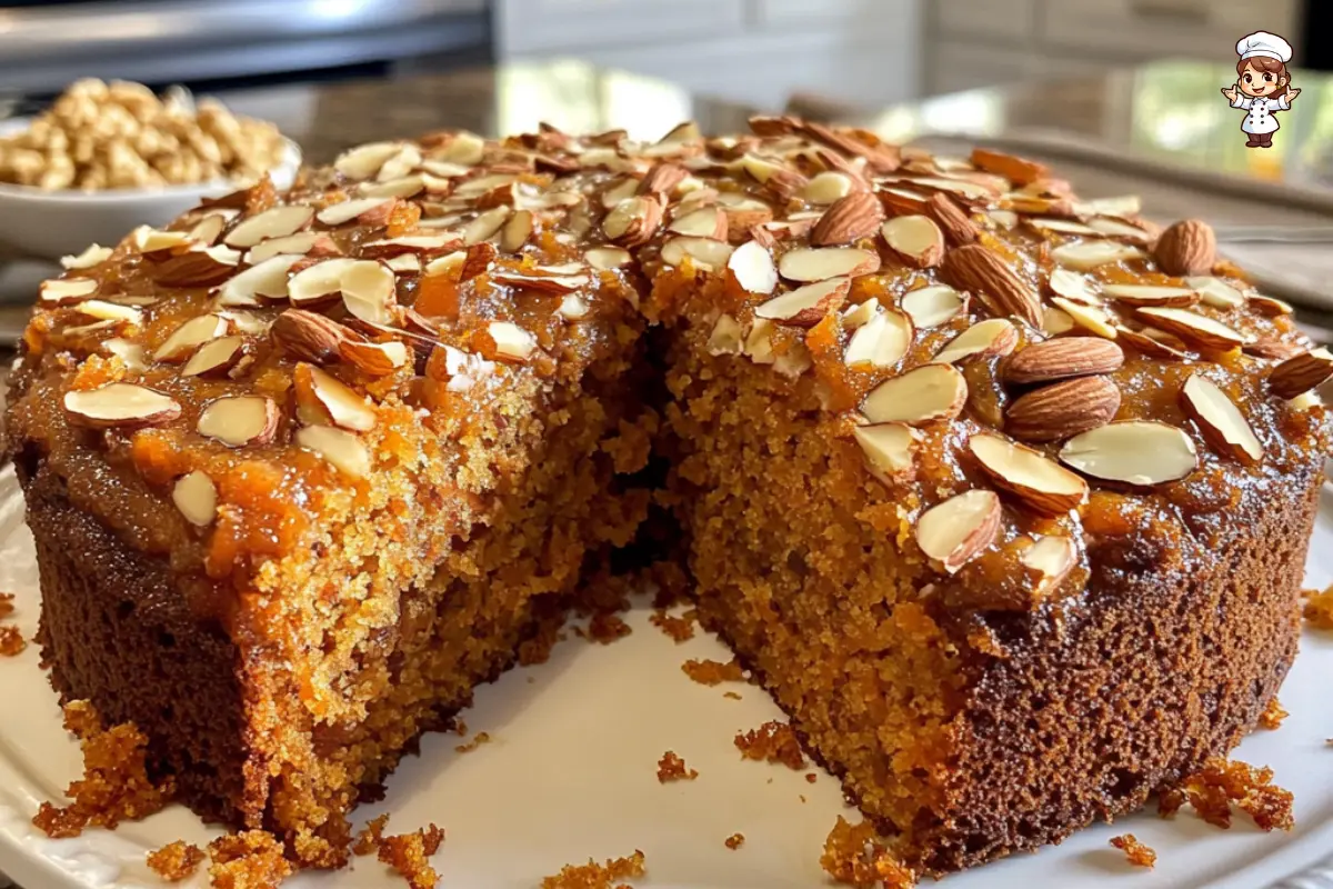 Delicious Italian Carrot Cake with Almonds, featuring grated carrots, toasted almonds, and orange zest.