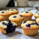 Mini blueberry muffins freshly baked, golden-brown with juicy blueberries.