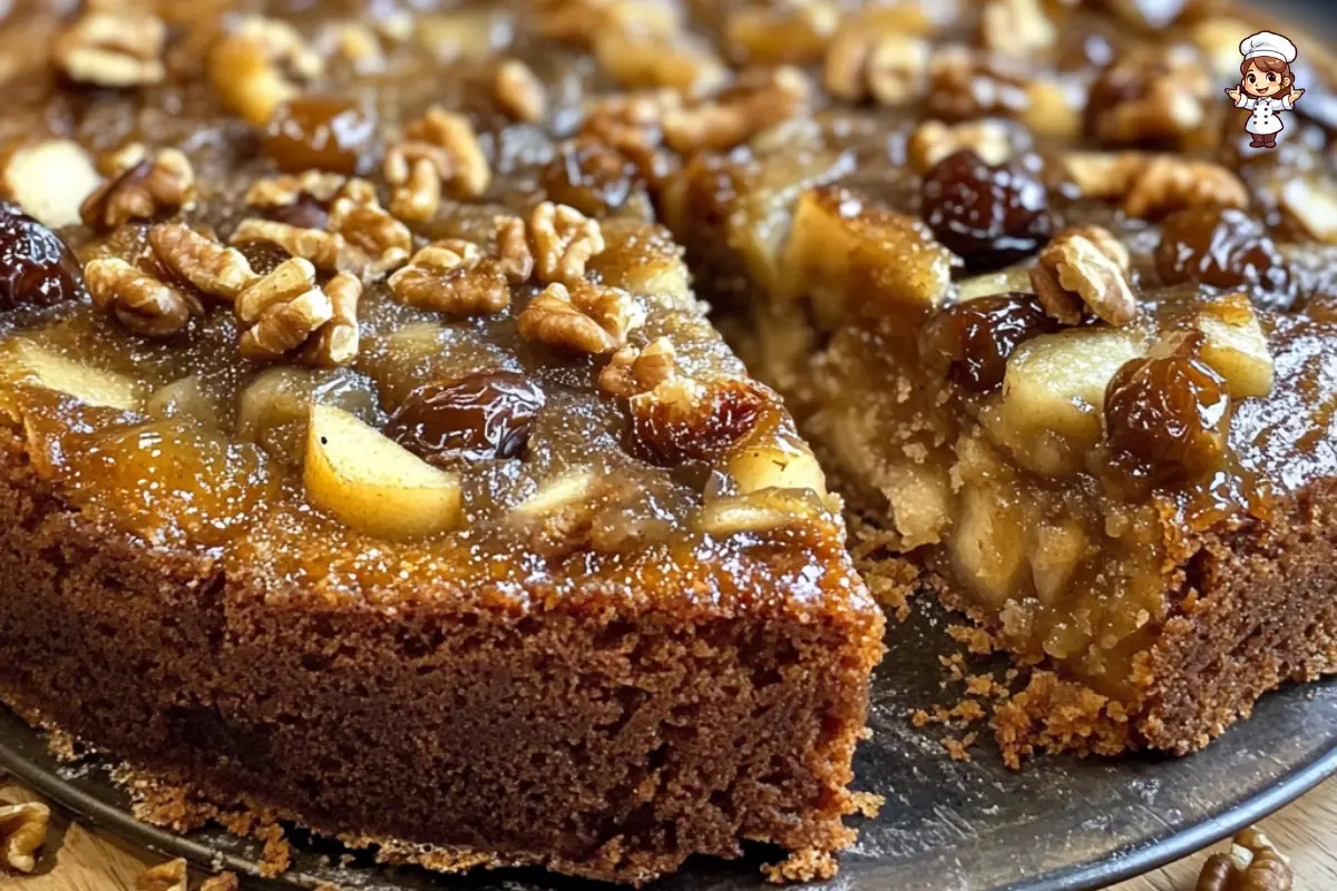 Old Fashioned Date Apple and Walnut Cake served with tea