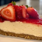 Philadelphia cream cheese cheesecake slice with a graham cracker crust, topped with fresh berries.