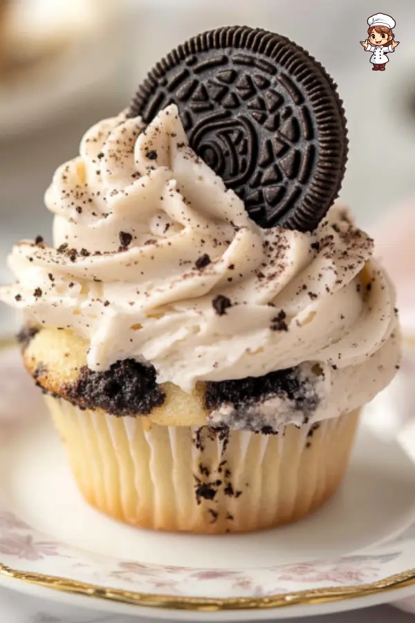 Oreo cupcakes with creamy Oreo buttercream frosting and crushed Oreos.