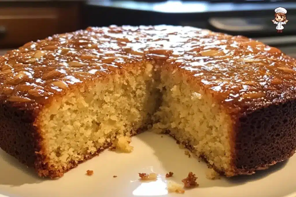 Persian Cardamom Cake with rosewater glaze and pistachios, served on a decorative plate