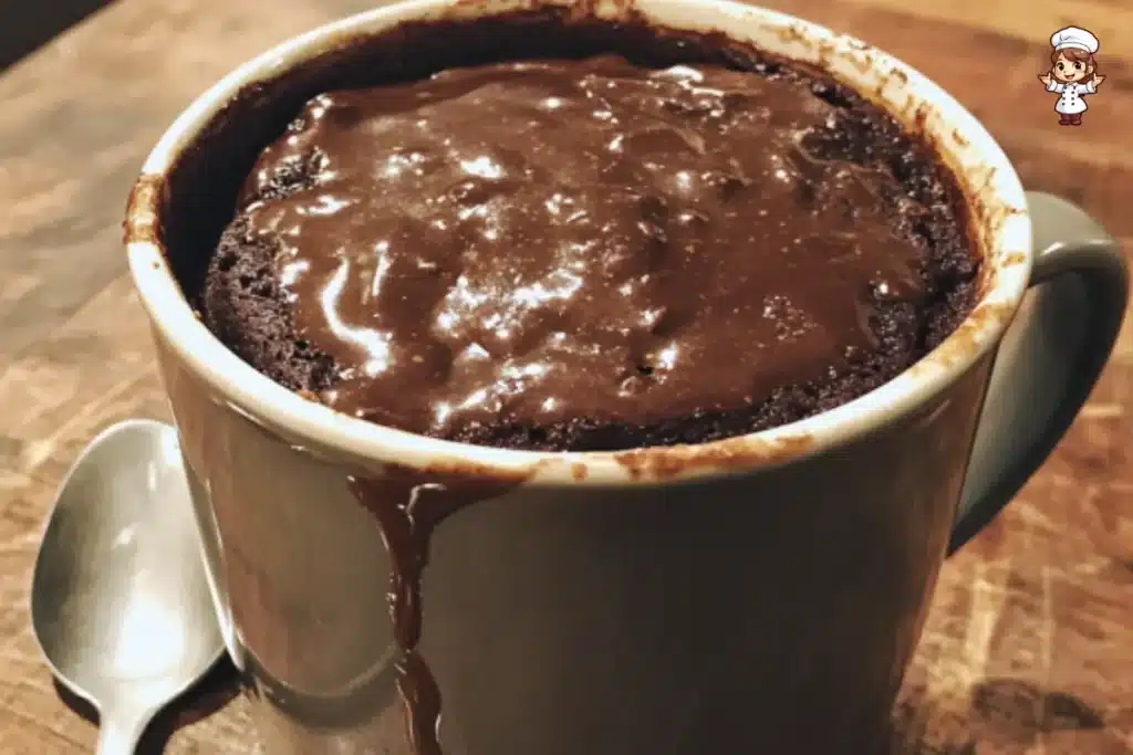 A delicious chocolate mug cake made from a quick and easy mug cake recipe.