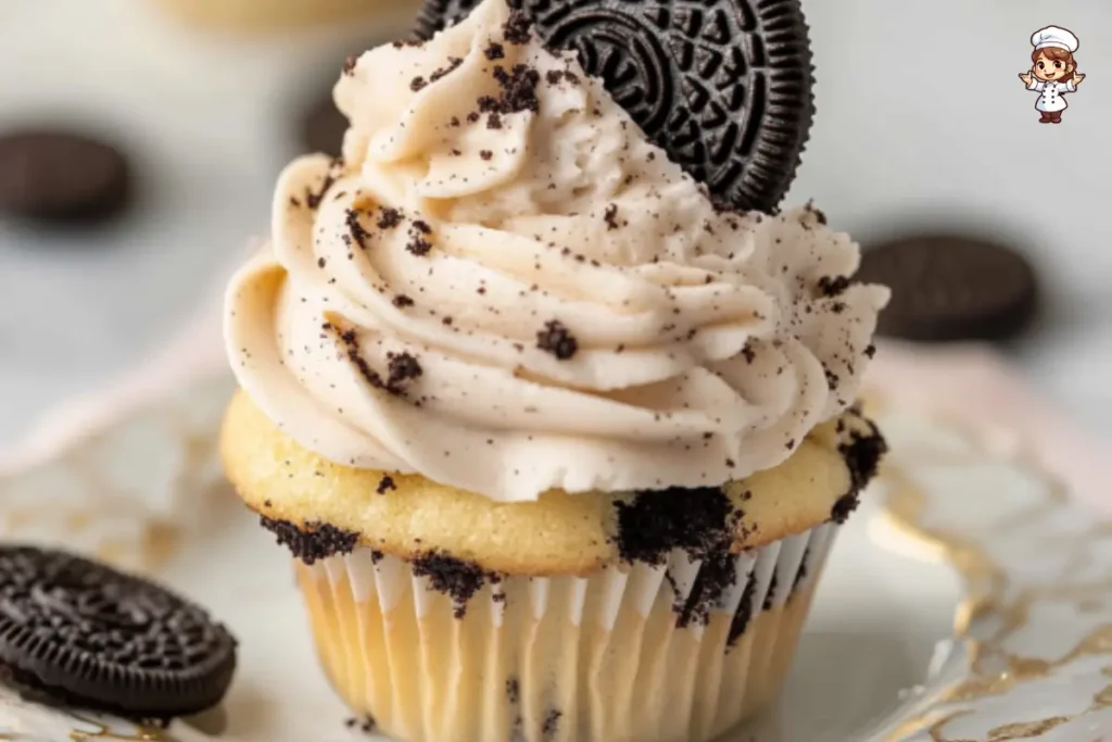 Oreo cupcakes with creamy Oreo buttercream frosting and crushed Oreos.