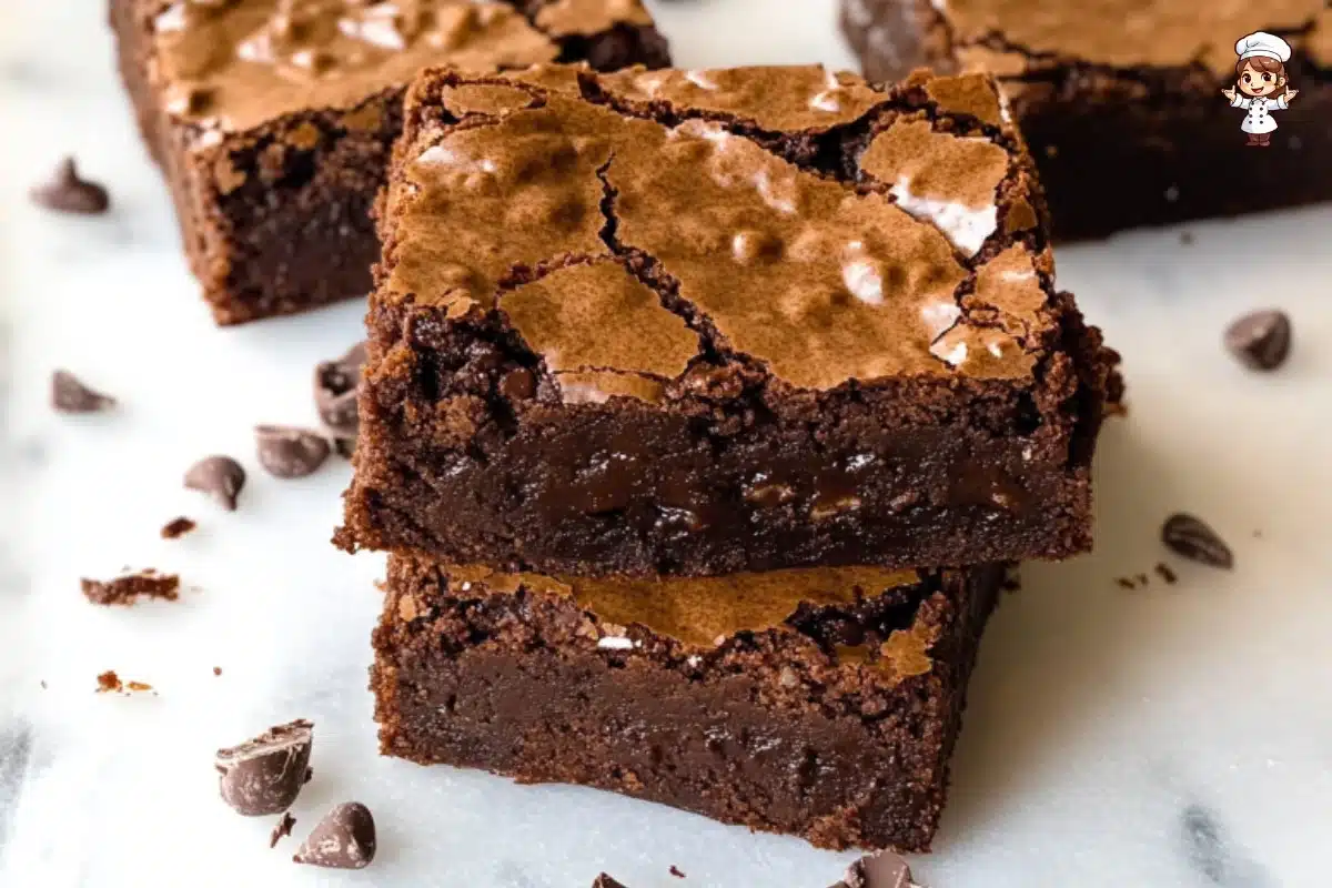 The Best Cocoa Fudge Brownies with gooey center and chocolate chips