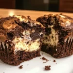 Delicious Chocolate Cheesecake Muffins topped with creamy frosting