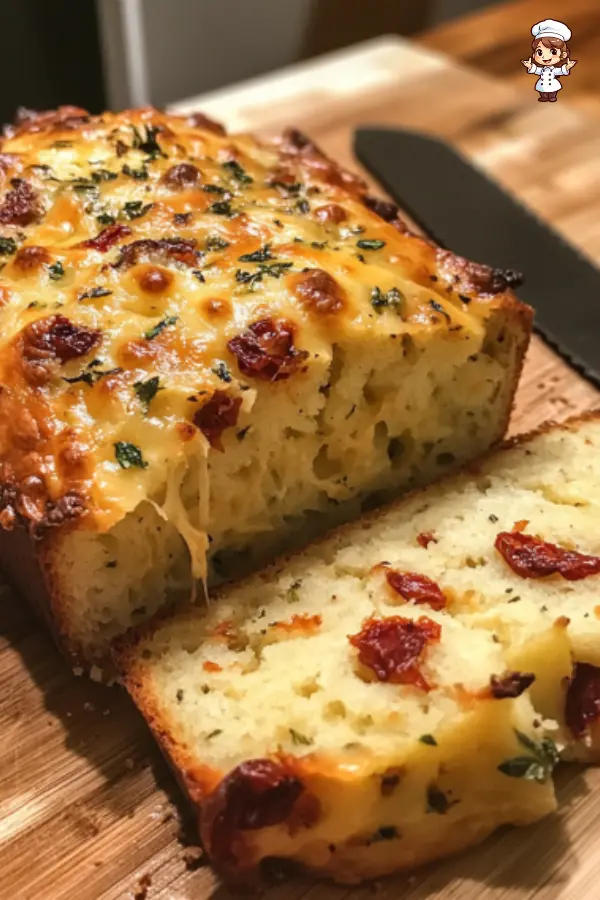 Easy Savory Cheese Quick Bread with Herbs and Sun-Dried Tomatoes