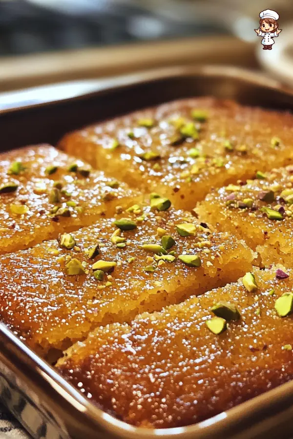 Semolina Pistachio Cake with Orange Blossom Syrup – Easy Middle Eastern Dessert