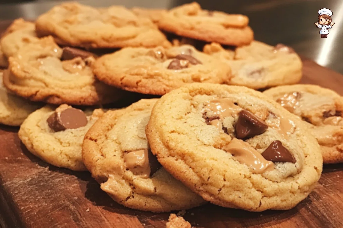 Bakery-style peanut butter chocolate chip cookies fresh from the oven