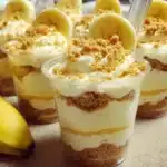 Delicious banana pudding cups with layers of banana and creamy pudding