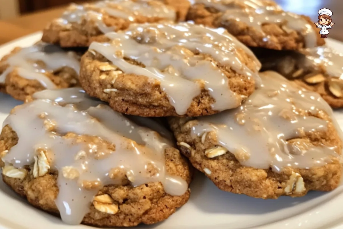 Brown butter pumpkin oatmeal cookies on a rustic wooden table