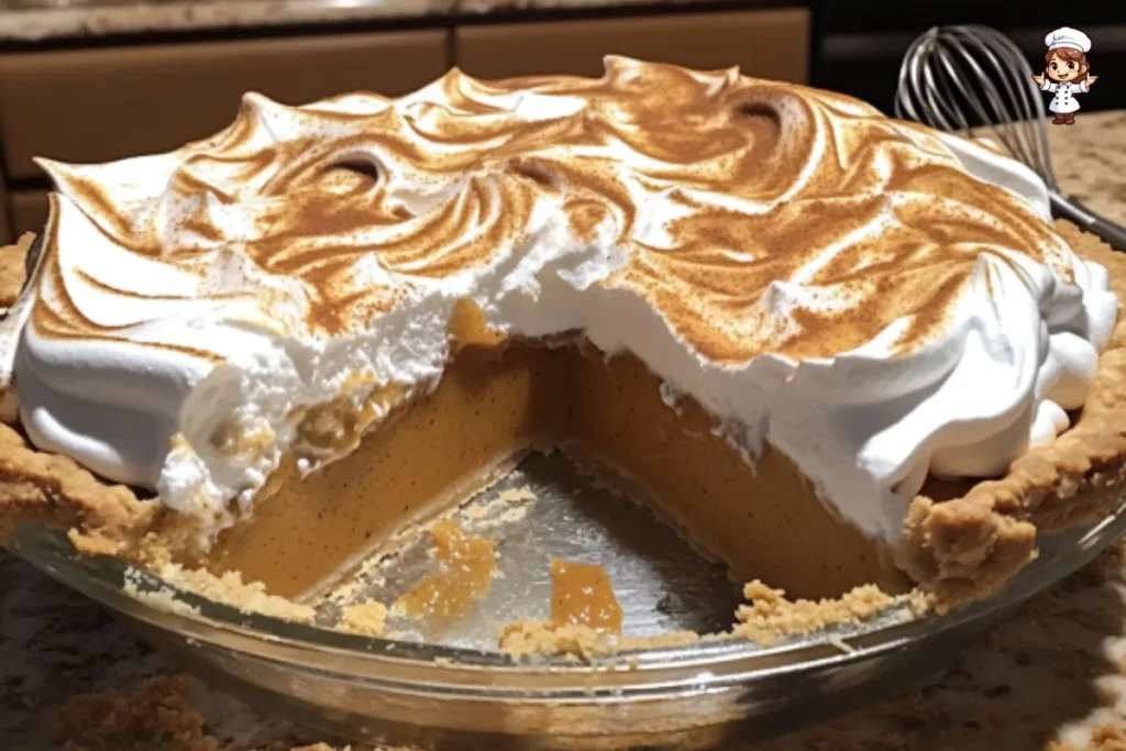 Chai Pumpkin Meringue Pie topped with fluffy meringue and spices, a delicious fall dessert.