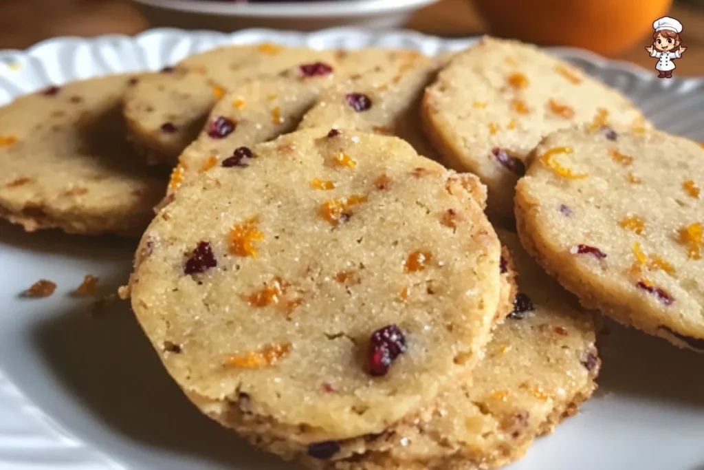 Baking Cranberry Orange Icebox Cookies with vibrant cranberries and oranges.