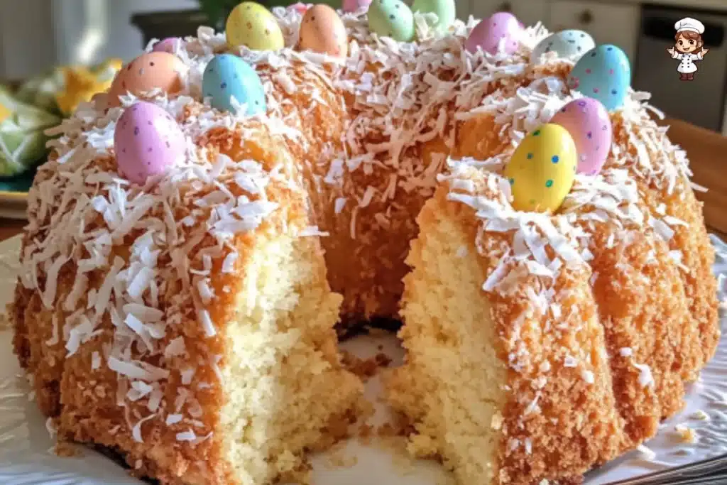 Colorful Easter Cake decorated with spring themes and flowers