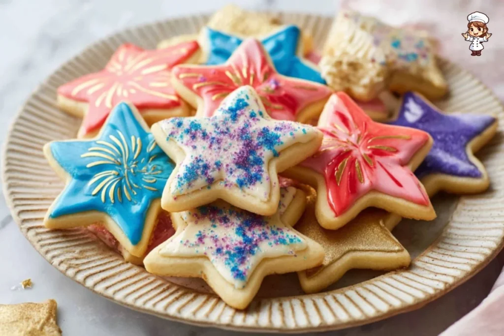 Colorful fireworks celebration cookies decorated for a festive occasion