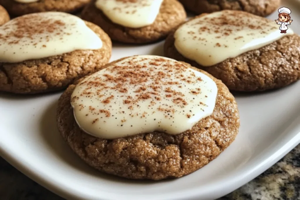 Delicious gingerbread latte cookies topped with festive icing and spices