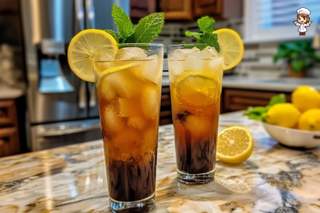 Iced Tea Lemonade Cocktail in a glass with fresh lemon slices