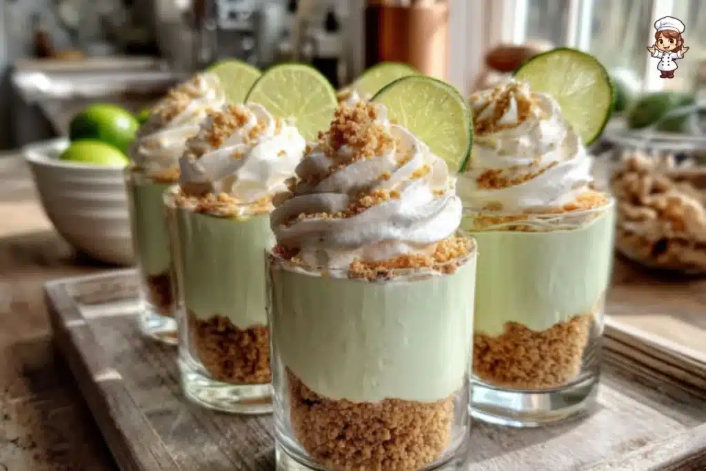Delicious Key Lime Pie Mousse topped with whipped cream and lime zest