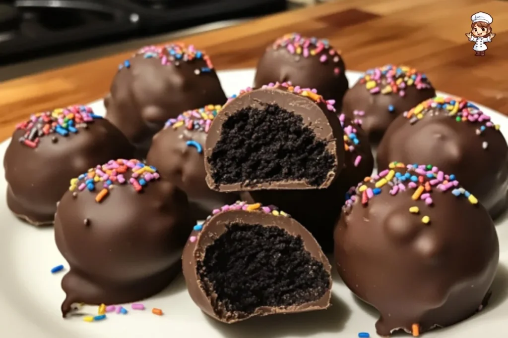Delicious homemade Oreo Truffles stacked on a plate