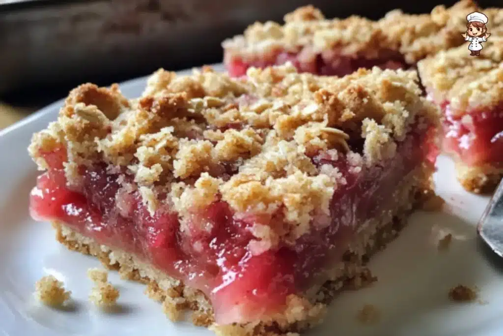 Delicious Rhubarb Crumble Bars with crumbly topping and vibrant filling