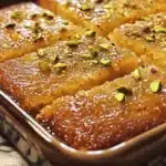Delicious Semolina Pistachio Cake with Orange Blossom Syrup served on a plate