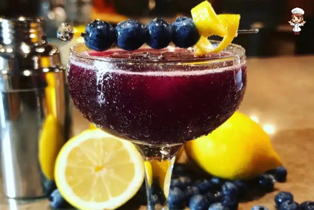 A refreshing Blueberry-Lemon Cocktail with garnished blueberries and lemon slices.