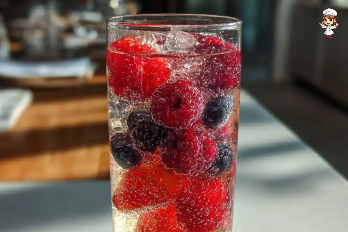 A vibrant display of Triple Berry Sparklers with fresh berries and sparkling drinks.