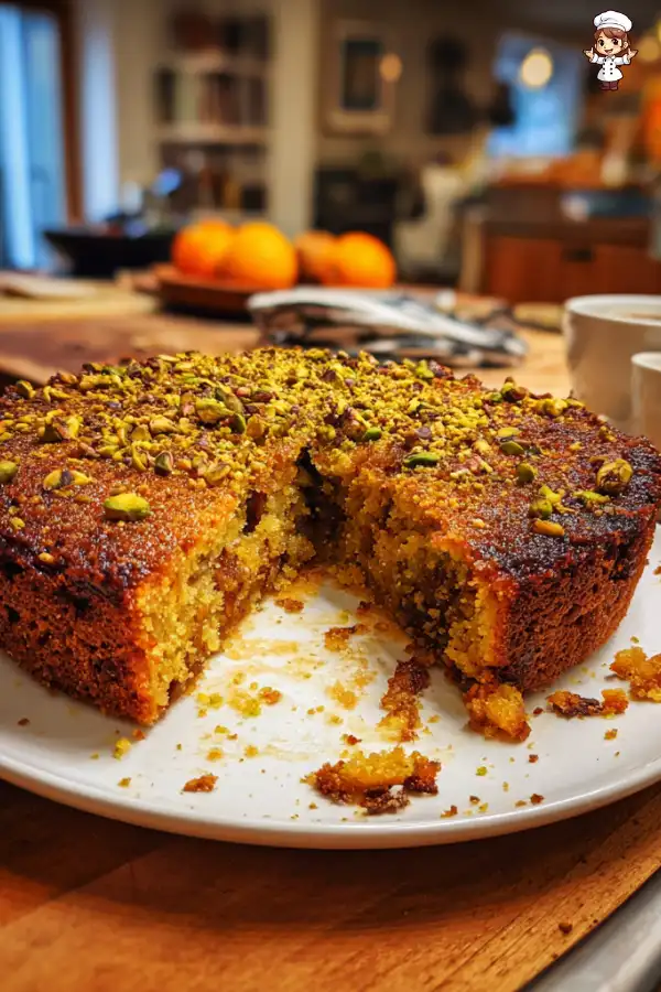 Orange Cardamom Date Cake with Pistachio Crust