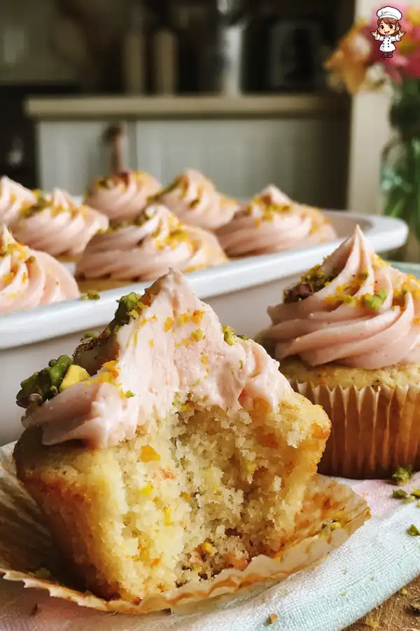 Orange Pistachio Cupcakes with Rosewater Icing