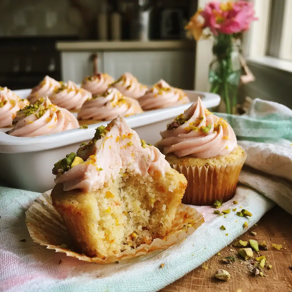 Orange Pistachio Cupcakes with Rosewater Icing