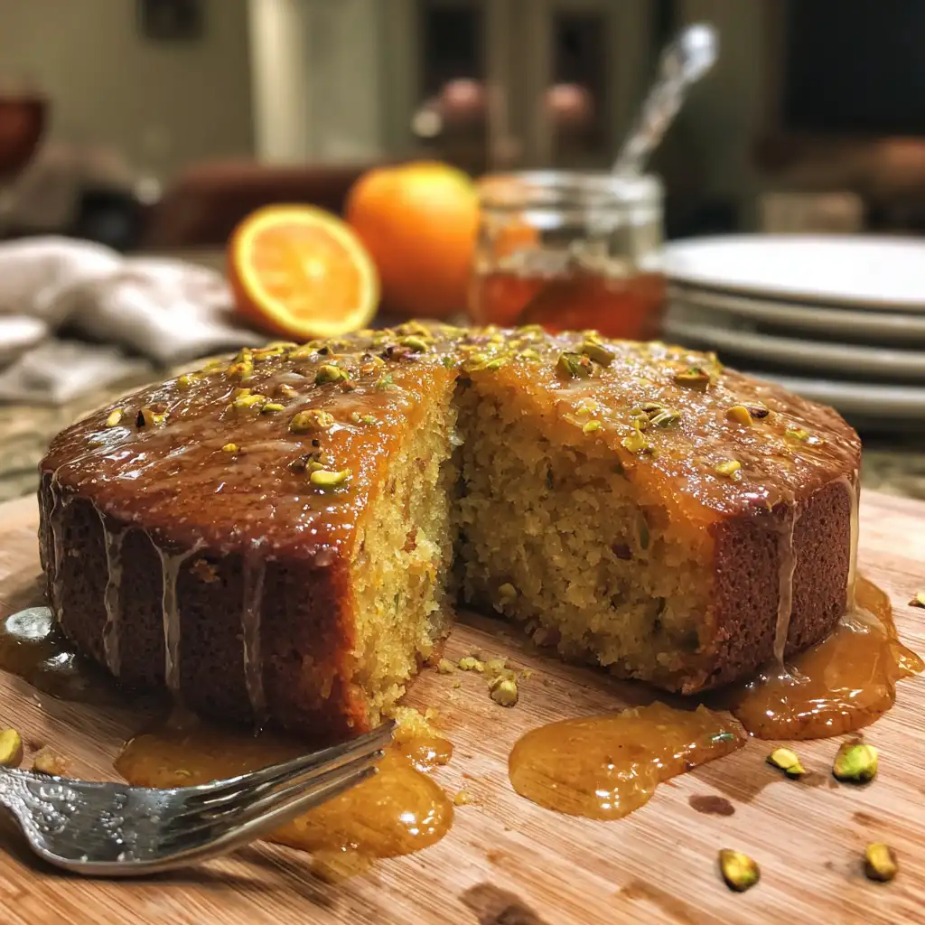 Orange and Pistachio Cake with Honey Rosewater Glaze
