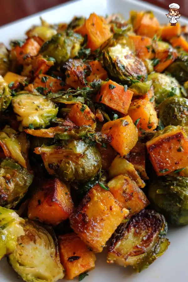 Roasted Brussels Sprouts and Sweet Potato Hash