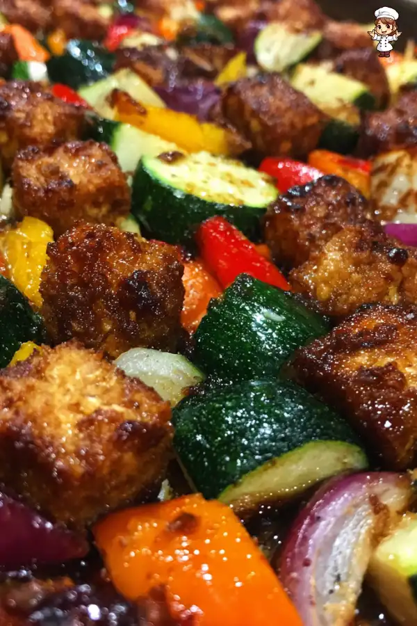 sheet pan tempeh and vegetables with cinnamon tahini sauce