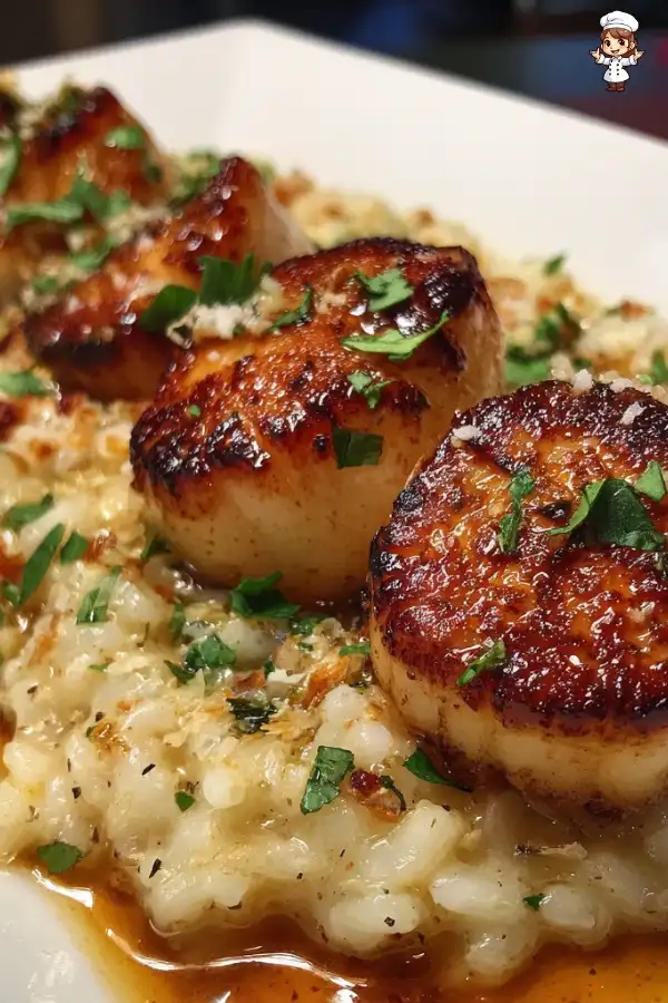 Brown butter scallops with parmesan risotto