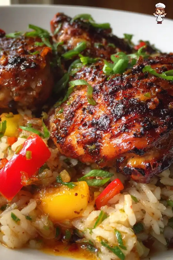 Caribbean jerk chicken with rice