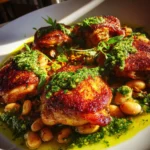 Crispy chicken with cannellini beans and pistachio pesto