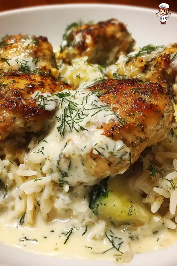 Dump and Bake Chicken Tzatziki Rice