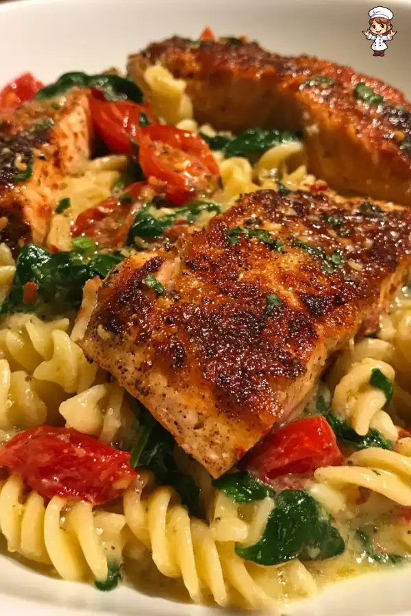 Healthy creamy Tuscan salmon pasta recipe