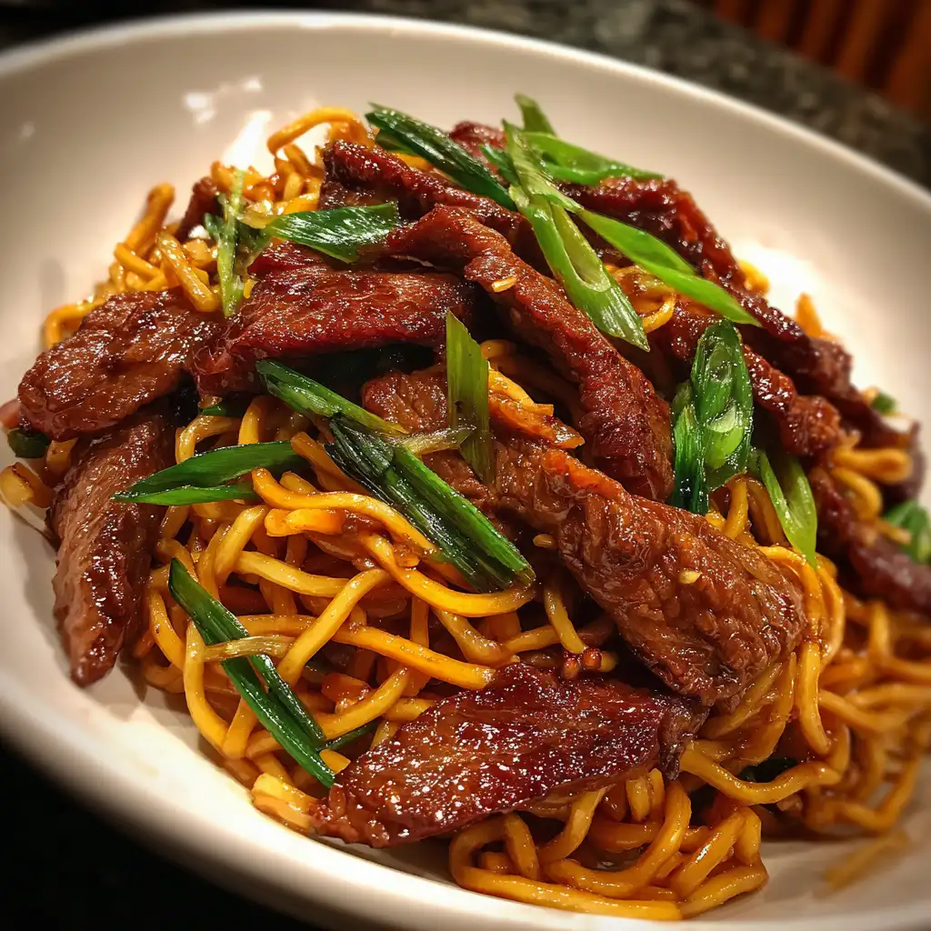 Honey soy crispy beef and noodles