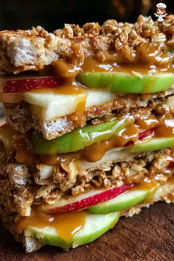 Peanut butter apple granola sandwiches