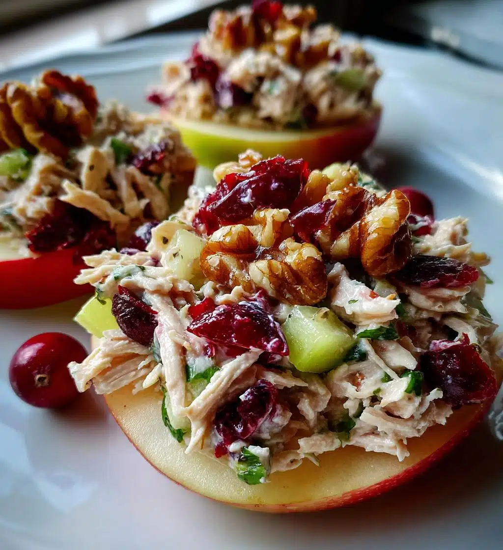 cranberry chicken salad on apple slices - detail 1