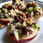 cranberry chicken salad on apple slices