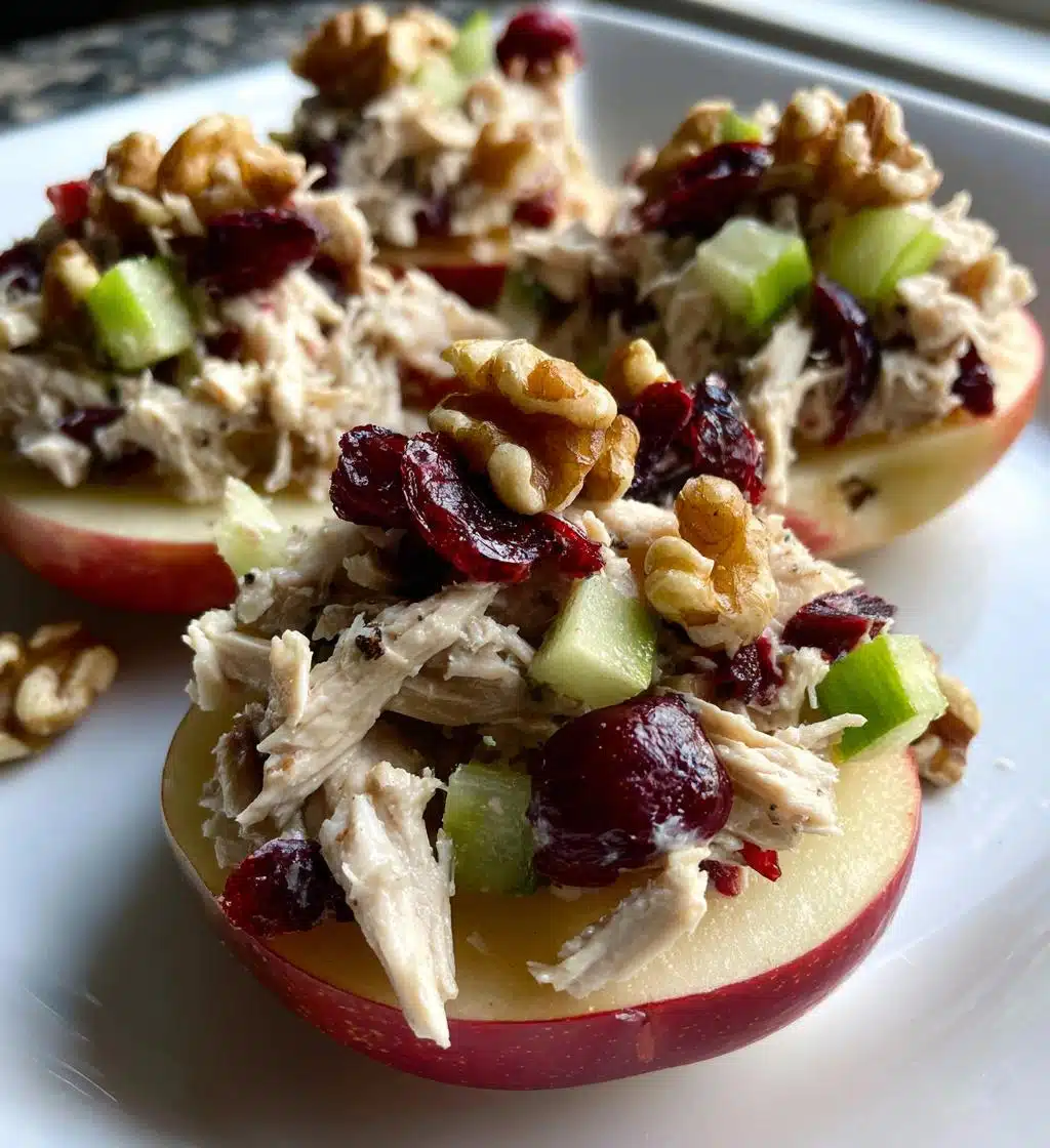 cranberry chicken salad on apple slices