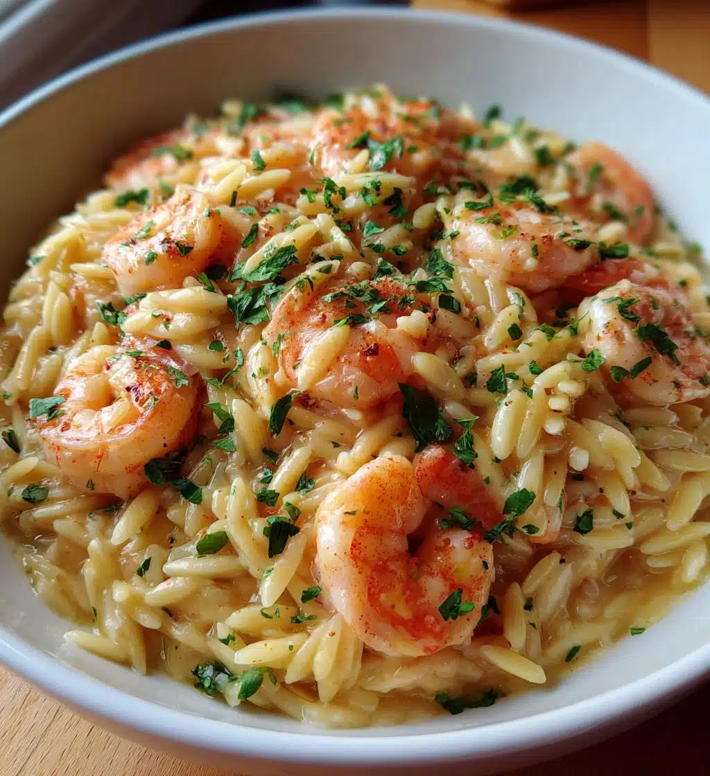 creamy garlic shrimp orzo - detail 1
