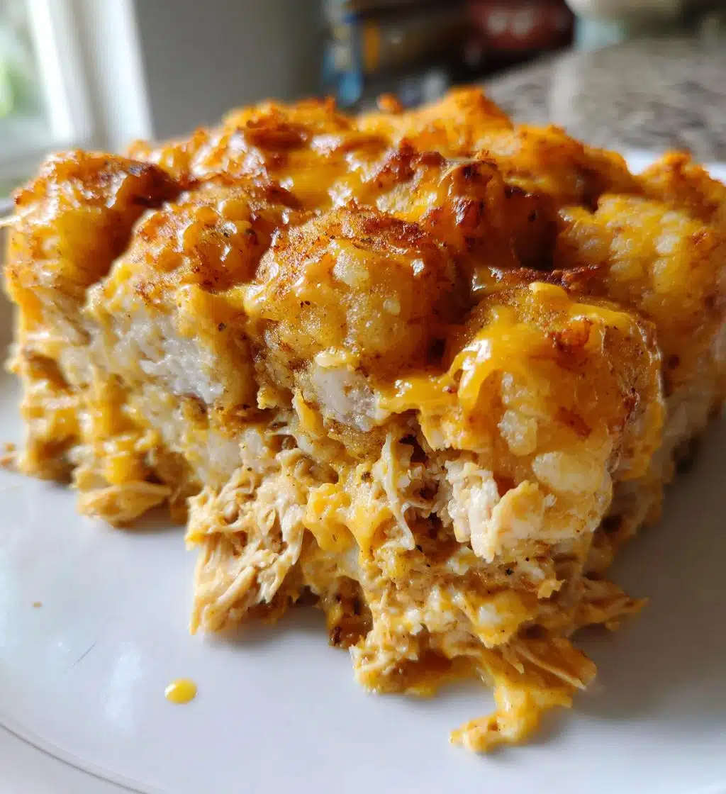 crockpot cheesy chicken tater tot casserole - detail 1