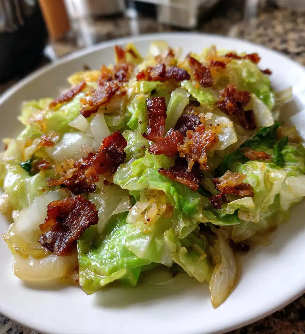 fried cabbage with bacon onion and garlic - detail 1