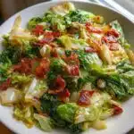 fried cabbage with bacon onion and garlic