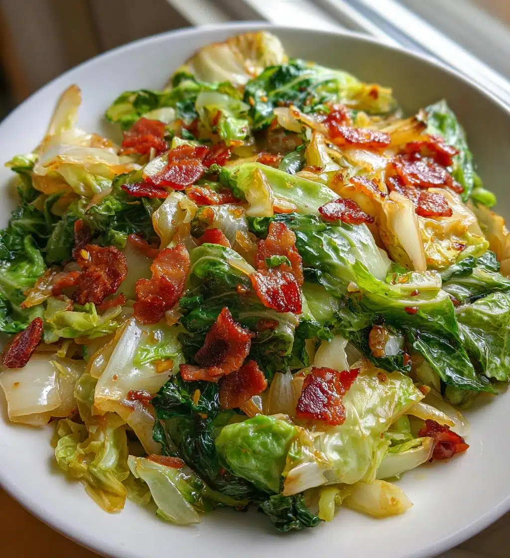 fried cabbage with bacon onion and garlic